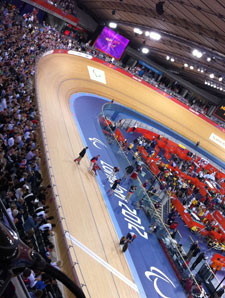 Action in the velodrome during the Paralympics